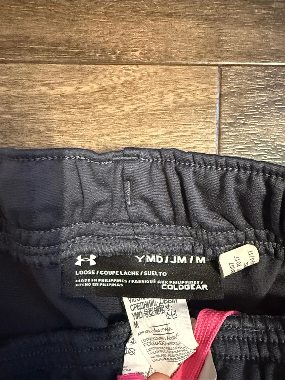 Under Armour Navy Track Pants with Pink Trim and Logo